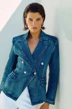 Load image into Gallery viewer, Stretch denim double breasted blazer