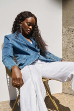 Load image into Gallery viewer, Stretch denim double breasted blazer