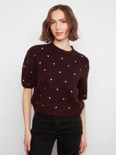Load image into Gallery viewer, Embroidered Polka Knit Sweater - Heather Wine
