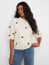 Load image into Gallery viewer, Embroidered Heart Knit Sweater - Heather Oat