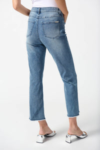 Denim Frayed Hem Straight Jeans