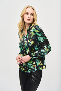 Satin Abstract Button Down Blouse