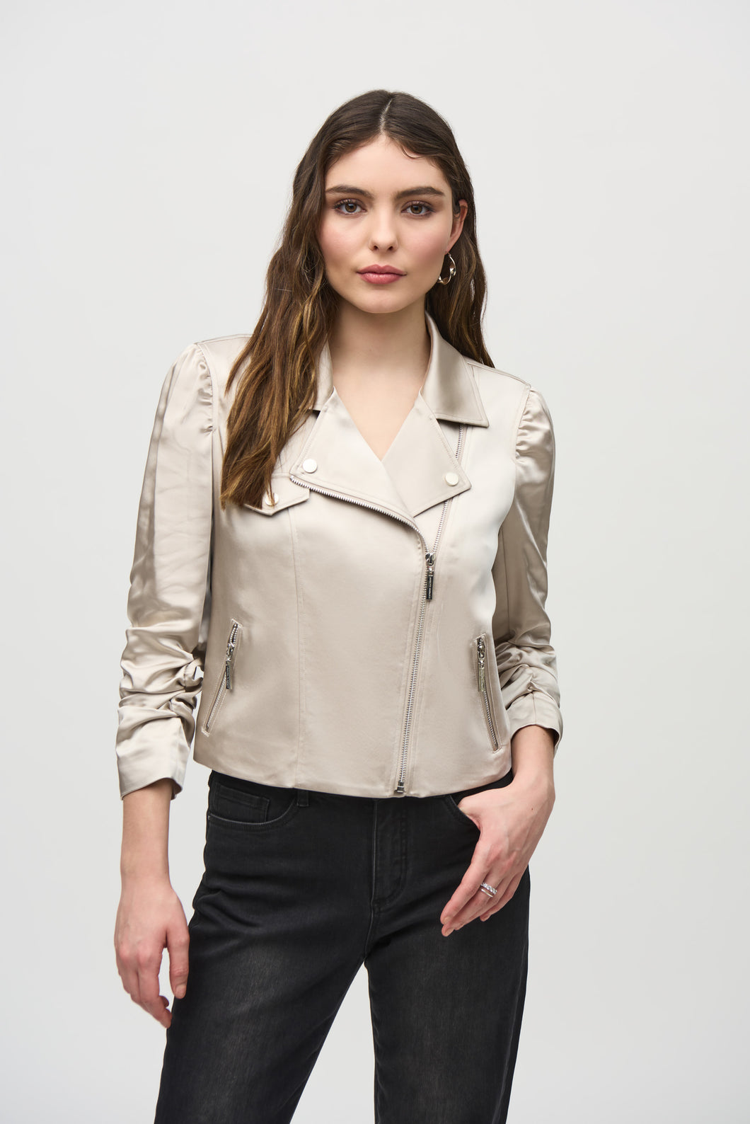 Satin Motto Style Jacket with zippers