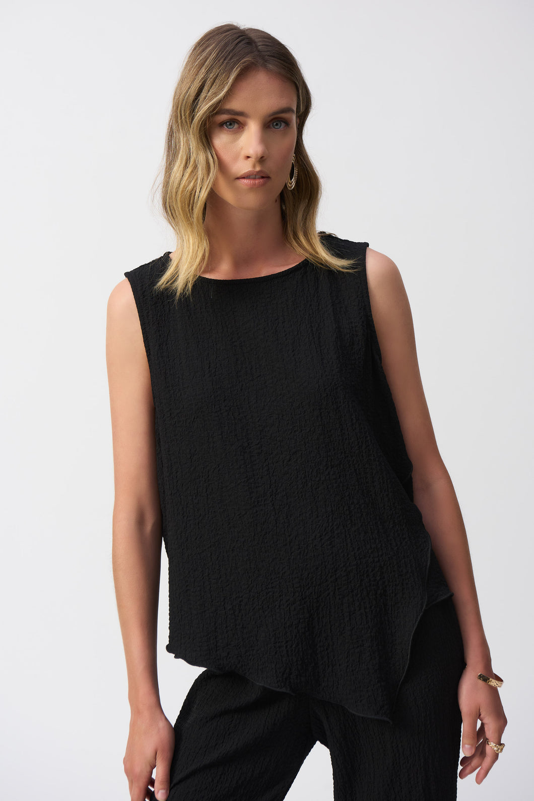 Seersucker Asymmetrical Sleeveless Top