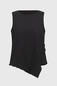 Seersucker Asymmetrical Sleeveless Top