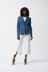 Stretch denim double breasted blazer