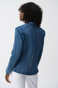 Stretch denim double breasted blazer