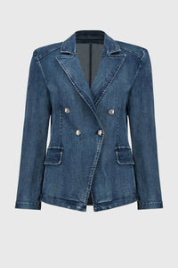 Stretch denim double breasted blazer