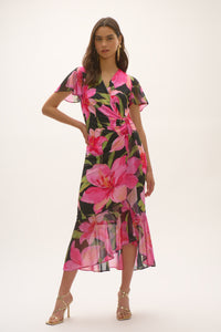 Silky Knit Chiffon Printed Floral Dress