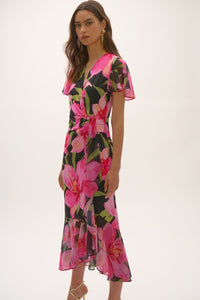 Silky Knit Chiffon Printed Floral Dress