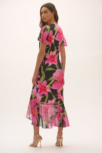 Silky Knit Chiffon Printed Floral Dress