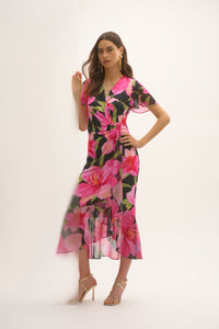 Silky Knit Chiffon Printed Floral Dress