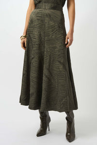 Pleated Satin Long Flared Skirt