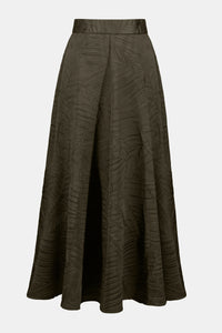 Pleated Satin Long Flared Skirt