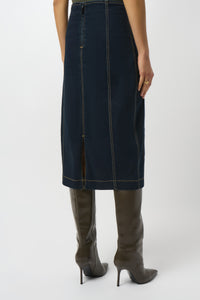 Stretch Denim Paneled Pencil Skirt