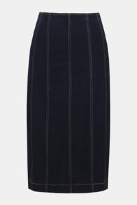 Stretch Denim Paneled Pencil Skirt