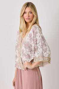 Broder Print Kimono Top