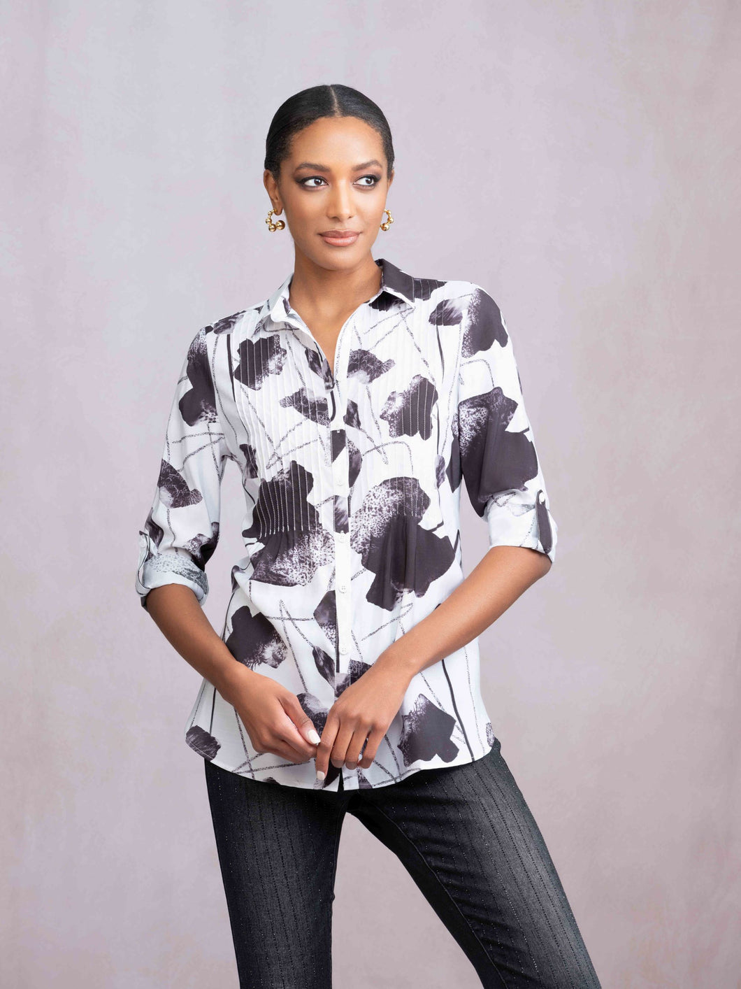 White Grey Blouse