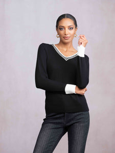 Sweater Contrast V Neck