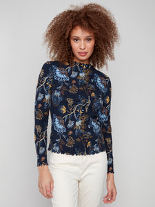 Printed Mock Neck Top