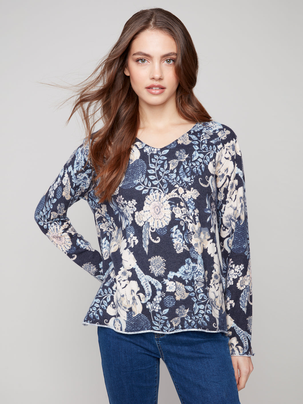 Printed V Neck Sweater