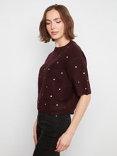 Load image into Gallery viewer, Embroidered Polka Knit Sweater - Heather Wine
