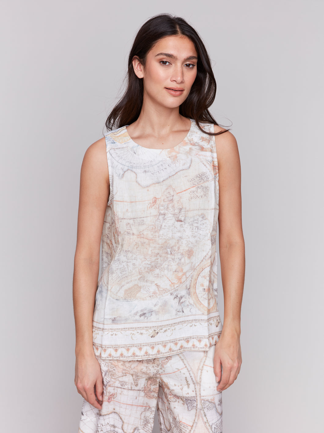 Border Print Linen Top