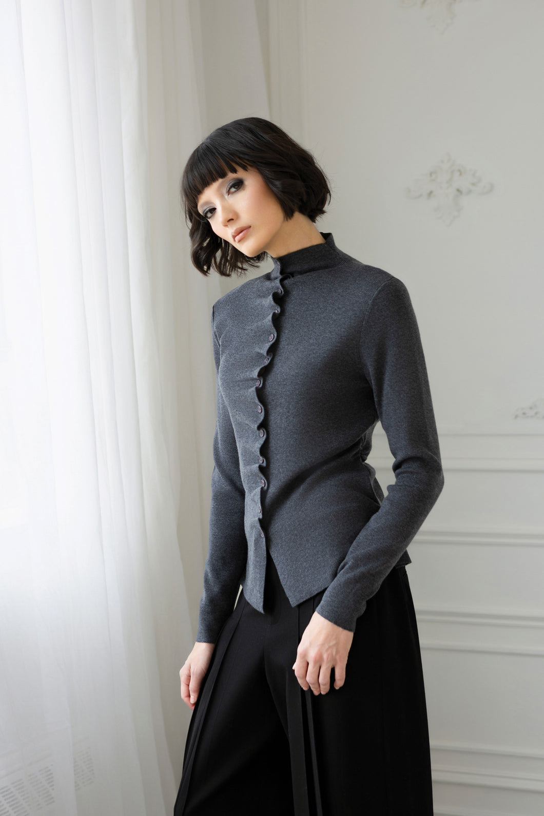 Grey Sweater with Button Detail