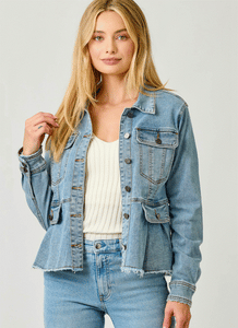 Peplum Washed Denim Jacket
