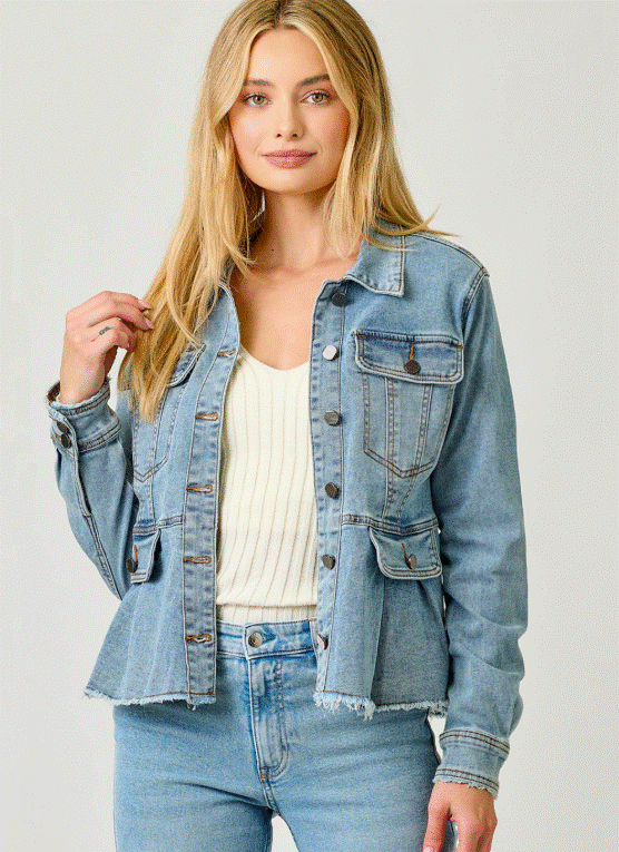 Peplum Washed Denim Jacket