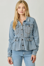 Load image into Gallery viewer, Peplum Washed Denim Jacket
