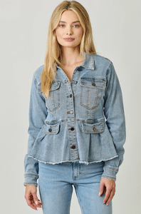 Peplum Washed Denim Jacket