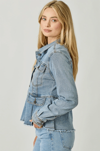 Peplum Washed Denim Jacket