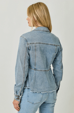Load image into Gallery viewer, Peplum Washed Denim Jacket
